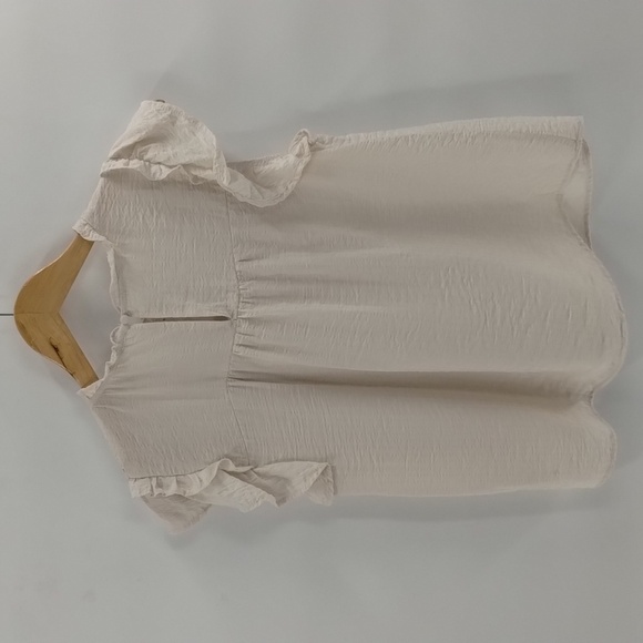 MINE blouse top cream size large cream with floral brocade lace ruffle sleeve - Picture 8 of 8